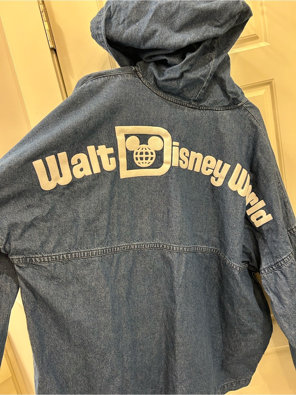 Disney Blue Denim Hooded Jacket with Cream Logo